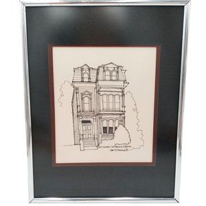 San Francisco House Framed Drawing OOAK Charles Hinkel Victorian Architecture